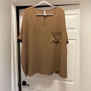 Zenana Outfitters Mocha V-Neck Blouse